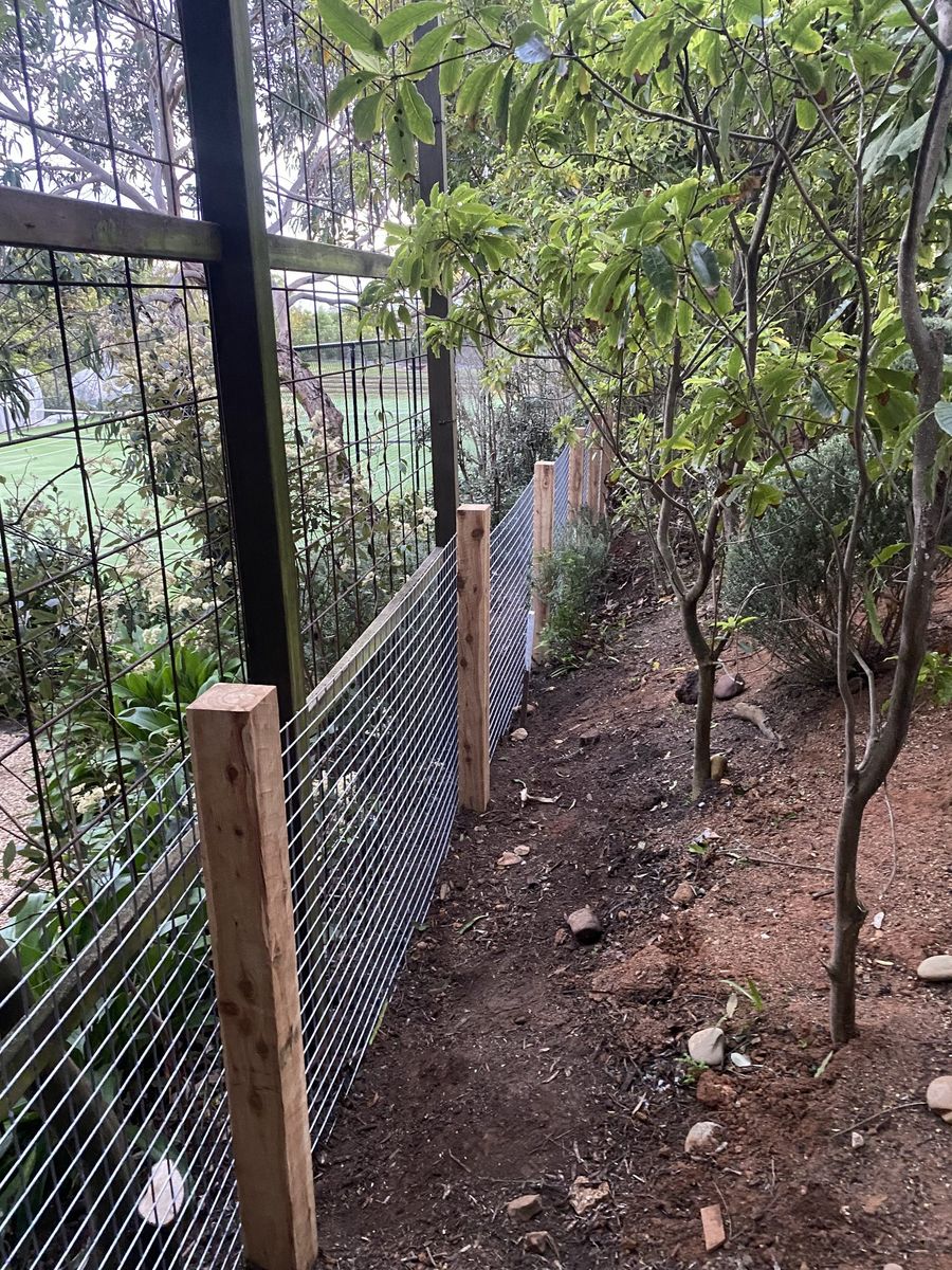 Mesh panels with cypress posts